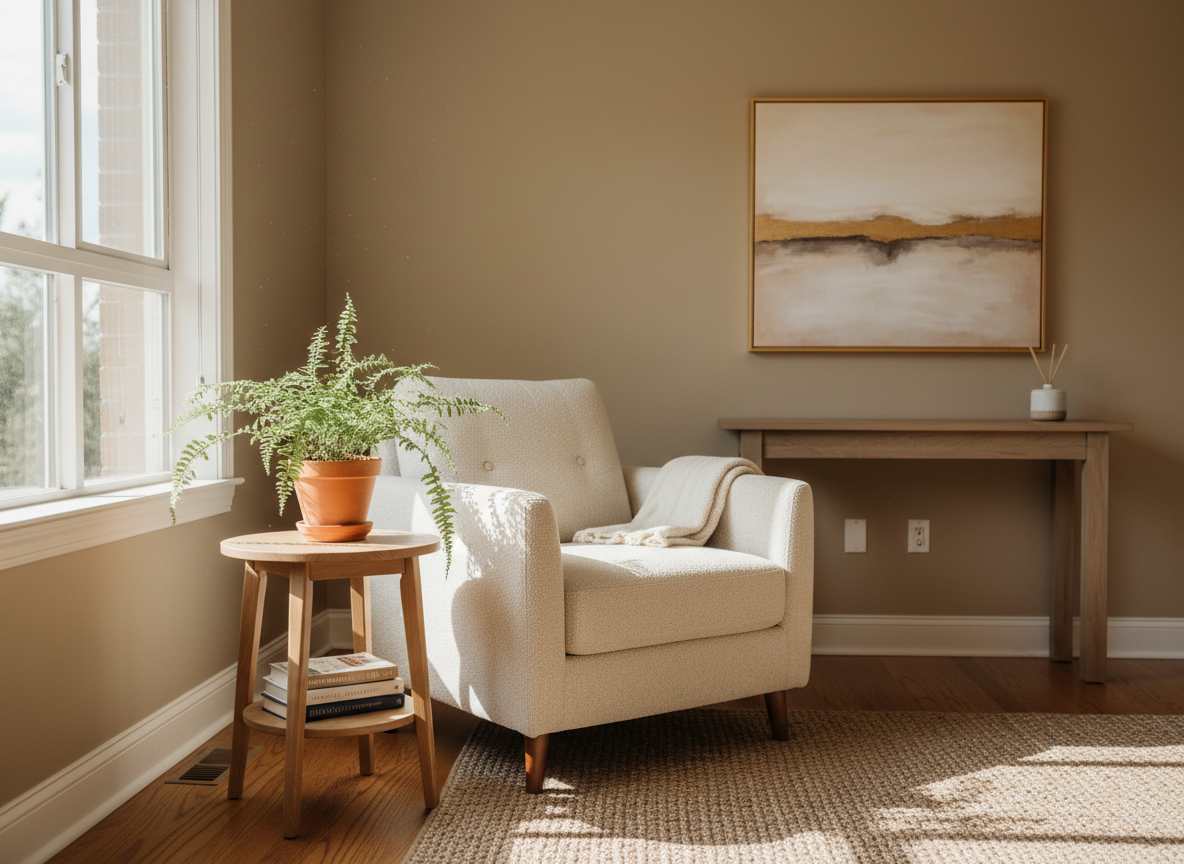 Studio di counseling accogliente con poltrona e luce naturale
